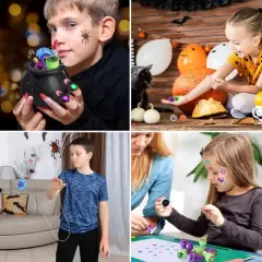 Fun Little Toys 144pcs Prefilled Cauldrons with Halloween Toy Witch Fingers Rings Stickers Stamps Bouncy Balls, Bulk Mini Cauldrons Gifts