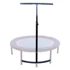 LEAPS & REBOUNDS 40" Adjustable Stability Bar Attachment with 40" Mini Fitness Trampoline and Home Gym Rebounder for Cardio Exercises, Red