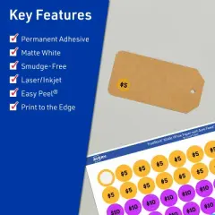 Avery TrueBlock Matte White Paper Labels,  1/2" diameter Round