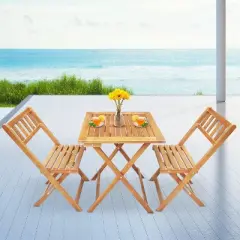 BestMassage 3-Pieces Acacia Wood Folding Bistro Set Outdoor Dining Set, Natural