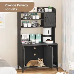 Garvee Cat Litter Box Enclosure with Shelves & Doors, Hidden Litter Box Furniture, Indoor Cat House Furniture for Most of Litter Box