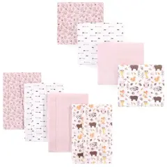 Hudson Baby Infant Girl Cotton Flannel Burp Cloths and Receiving Blankets, 8-Piece, Girl Pinecone, One Size