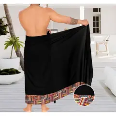 LA LEELA Men's Swimwear Cover Up Summer Pareo Sarong One Size Stripes Black