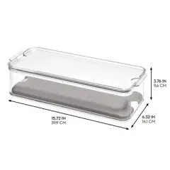 iDesign Fridge Produce Bin with Drainage Tray and Lid -  Clear/Gray