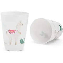 Sparkle and Bash 16 Packs Reusable Party Cups, Llama Cactus Plastic 9 oz Cup for Kids Birthday Parties, White