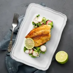 Posh Setting 9 X 13 Inch Rectangle White and Silver Rim Plastic Serving Tray - 6 Pack