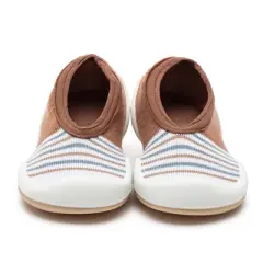 Komuello Toddler Boy Girl First Walk Sock Shoes Flat Style - Brown Stripe