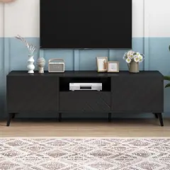 TV Stand for TVs up to 70" with Adjustable Shelves, 1 Drawer and Open Shelves - ModernLuxe