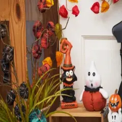 Gallerie II 2.9" x 7.9" Orange Hat Cat Happy Silly Halloween Decorative Figure Figurine