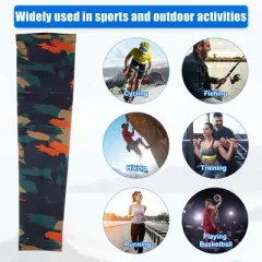 Unique Bargains Basketball Sports Camouflage Cooling Arm Elbow Compression Sleeve Green Orange Blue 1 Pair