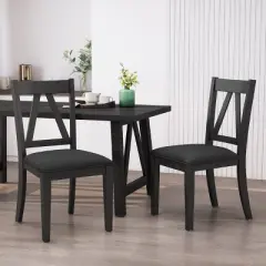 2pk Fairgreens Farmhouse Upholstered Wood Dining Chairs Black - Christopher Knight Home