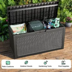 INFURNIC Deck Boxes, Outdoor Patio Storage Box with Handle, Waterproof Box for Storage Patio Furniture Garden Tools, Black, 41.93"*17.13"*22.44"
