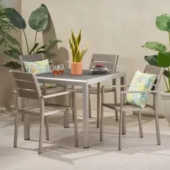 Christopher Knight Home Cape Coral Outdoor Aluminum and Faux Wood 5 Piece Dining Set with Wicker Tabletop