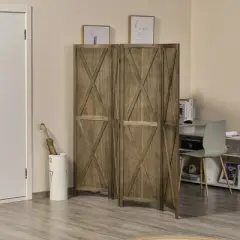 HOMCOM 4-Panel Folding Room Divider, 5.6 Ft Tall Freestanding Paulownia Wood Privacy Screen Panels for Indoor Bedroom Office, Brown