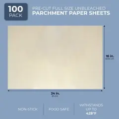 Juvale 100 Pack Square Unbleached Parchment Paper Sheets for Baking, Brown, 16" x 24"