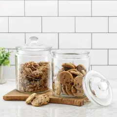 JoyFul Round Glass Cookie Jar with Airtight Lids - 67 oz Kitchen Containers Canister - Set of 2