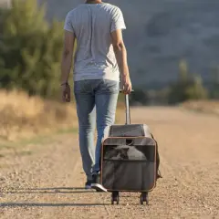 VEVOR Cat Carrier with Wheels, Airline Approved Rolling Pet Carrier with Telescopic Handle and Shoulder Strap, Dog Carrier with Wheels, Grey