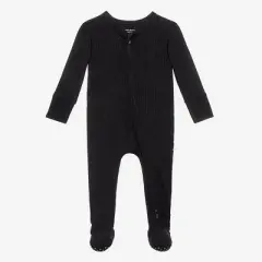 Infant Black Rib Footie Zippered One Piece - Posh Peanut