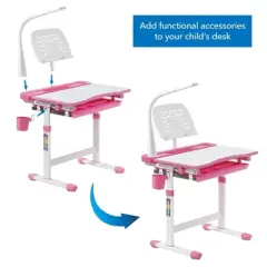 Mount-It! Accessory Kit for Height Adjustable Kids-Desk | Includes LED-Lamp, Book Holder Shelf and Pencil Holder-Cup, Pink