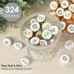 Big Dot of Happiness 100th Birthday - Cheerful Happy Birthday - Colorful Birthday Party Small Round Candy Stickers - Party Favor Labels - 324 Count