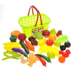 Link Little Chef 38 piece Fruits And Vegetables Shopping Basket Grocery Play Food Set For Kids