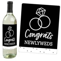 Big Dot of Happiness Mr. and Mrs. - Black and White Wedding or Bridal Shower Decorations for Women and Men - Wine Bottle Label Stickers - Set of 4