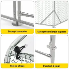 Chicken Coop, Chicken Run - Large Metal with Cover, Double Door, Walk-in Pen for Outdoor Farm Yard (6.6'L x 9.8'W x 6.6'H)