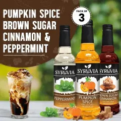Syruvia Variety Pack - Pumpkin Spice, Brown Sugar Cinnamon & Peppermint Syrup 25.4 Fl oz (3-Pack)