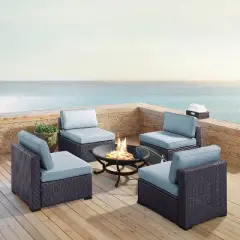 Biscayne 5pc Outdoor Wicker Conversation Set with 4 Armless Chairs & Fire Pit - Mist - Crosley