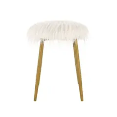 Madison Faux Fur Ottoman/Foot Rest White/Gold - Carolina Chair & Table
