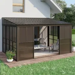 EROMMY 10 Ft. x 14 Ft. Wall Mounted Gazebo, All-Season Patio Gazebo Sunroom with Side Door, Outdoor Permanent Sunroom