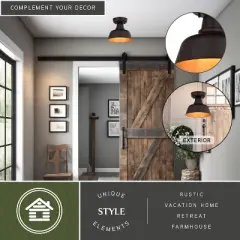 VAXCEL Cody Oil Rubbed Bronze and Light Gold Farmhouse Outdoor Flush Mount Ceiling Light