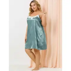 Agnes Orinda Women's Plus Size Satin Star Print  Lace Trim Pajamas Nightgown