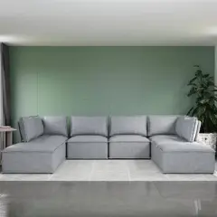 Sybil Modular Ottoman Gray Linen - Room & Joy