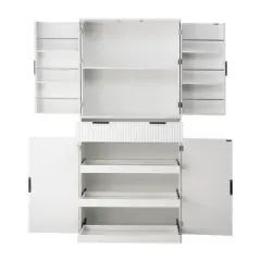 Gulches Farmhouse 72" Fluted Freestanding Kitchen Pantry Cabinet - 3 Keyboard Drawers, 6 Door Shelves, Adjustable, White Storage Cupboard