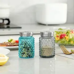 Slickblue Traditional Hobnail Aqua Blue & Smoke Grey Salt and Pepper Shaker Set - 4 oz.