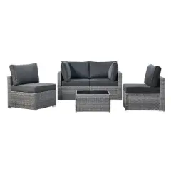 Venice 5pc Wicker Outdoor Patio Furniture Set Conversation Sofa with a Table and Cushions