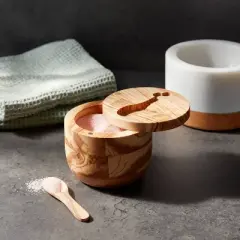 Salt Cellar With Spoon Brown - Threshold&trade;: Wooden Pinch Bowl Set, 3.5" Diameter, 150ml Capacity, Spot Clean
