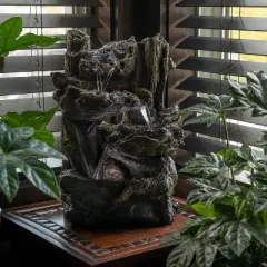 14" 5-Tier Resin Rainforest Fountain With LED Lights - Brown - Alpine Corporation: Indoor/Outdoor, No Assembly Required