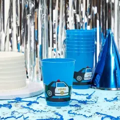 Blue Panda 16 Pack Plastic Tumbler Cups, Police Birthday Party Supplies for Kids, 16 oz