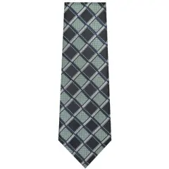 TheDapperTie Men's Black, Green, Gray And Navy Blue Checks Necktie with Hanky