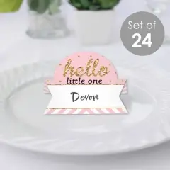 Big Dot of Happiness Hello Little One - Pink and Gold - Girl Baby Shower Tent Buffet Card - Table Setting Name Place Cards - Set of 24
