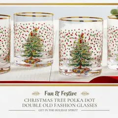 Spode Christmas Tree 14 Fl. Oz. Double Old Fashion Glass (Set of 4), Polka Dot - Whiskey Glasses & Bourbon Glasses for Festive Entertaining