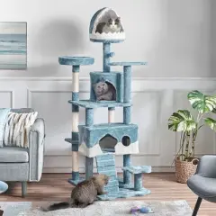 Yaheetech 72.5"H Ocean-themed Cat Tree for Indoor Cats, Blue