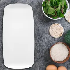 Smarty Had A Party 10.6" x 5" White Flat Raised Edge Rectangular Plastic Plates - 50 pcs