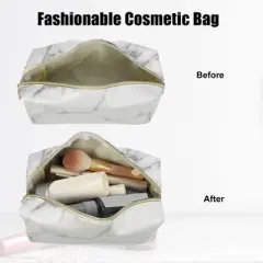 Unique Bargains Makeup Bag Cosmetic Travel Bag Make Up Brush Organizer Bag Marble Makeup Storage Toiletry Bag for Women 7"x3"x4" 1 Pcs