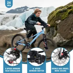Gulches Kids' All-Terrain Mountain Bike 24 Inch, Shimano 6-Speed, Reinforced Steel Frame, Dual Disc Brakes, for Boys & Girls