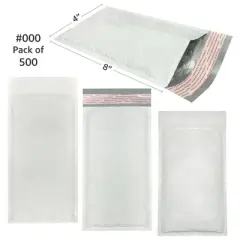 UOFFICE Pack of 500 Poly Bubble Mailer Bags Padded 4x8" - #000 with Self-Sealing Closure