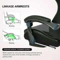 GTPLAYER Pro Gaming Chair with Footrest Dual Bluetooth 5.1 Speakers Pvc Leather Recliner Green