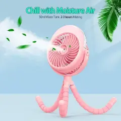 Portable Stroller Fan with Mist, Rechargeable Misting Fan with Water Spray, 270&deg; Pivot Personal Mister Fan with Flexible Tripods for Cooling Outdoor